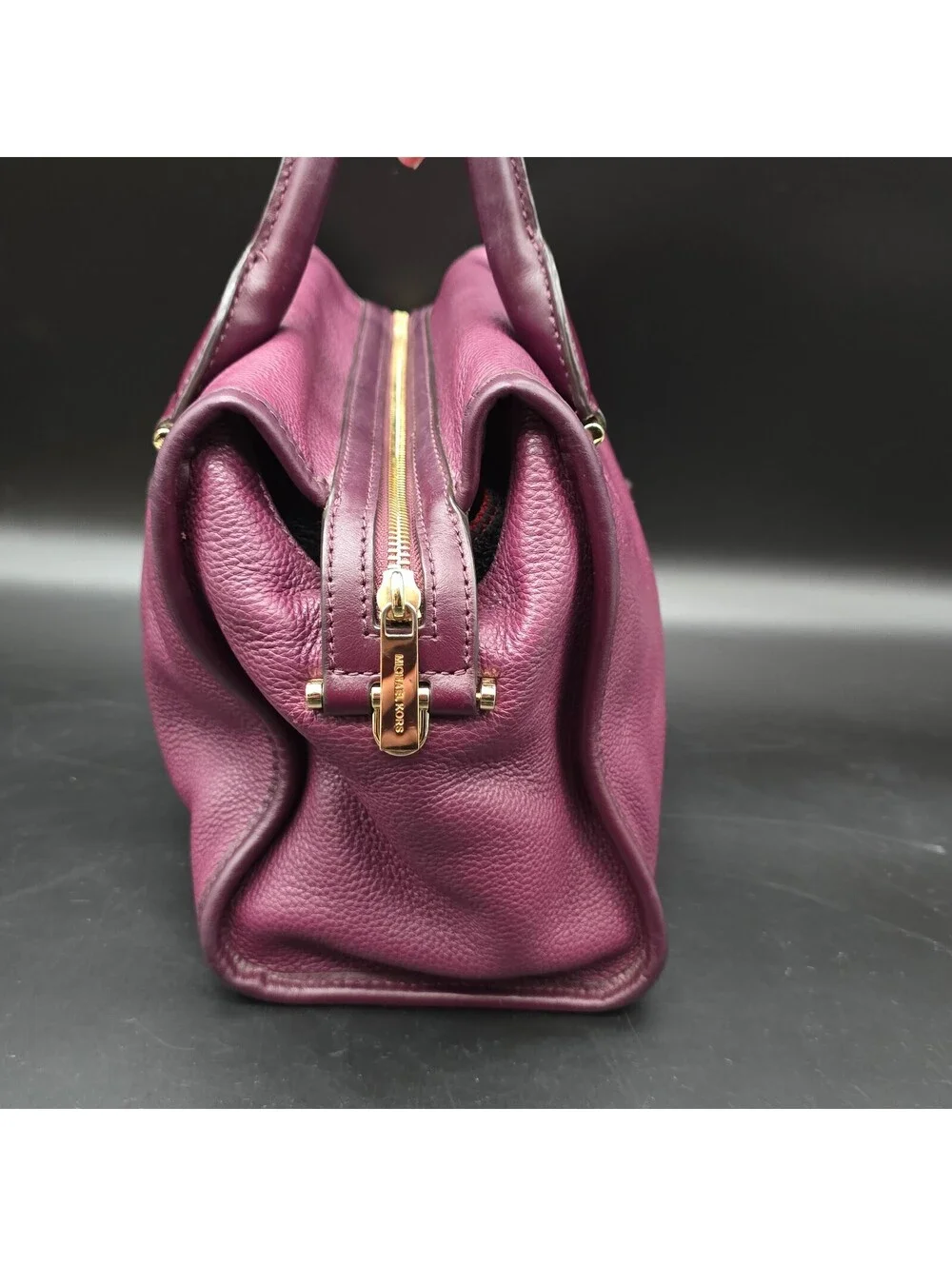 Michael Kors Geneva Satchel Plum Purple Pebbled Leather Top Handle Bag Handbag